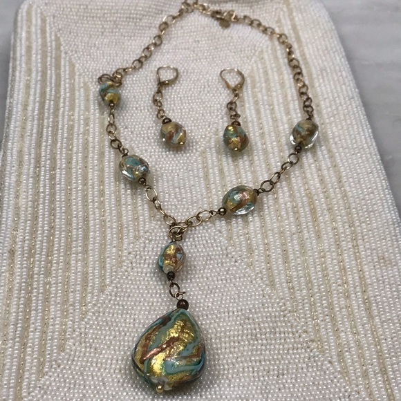 Fine Jewelry Glass Drop Necklace 1/514K Gold-Bonded Sterling Silver + Earrings - Picture 6 of 15